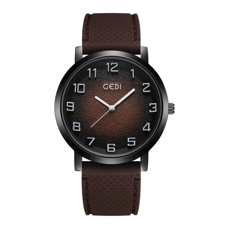 Men's Brown Leather Watch with Quartz Movement - Image 7
