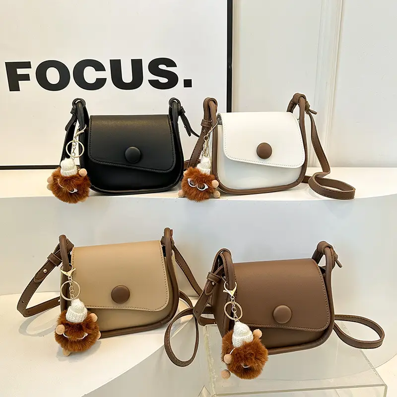 Vintage White Crossbody Bag with Fur Pom Pom