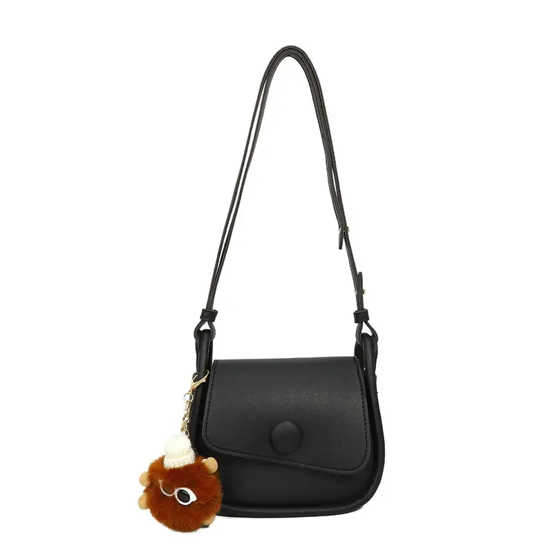 Vintage White Crossbody Bag with Fur Pom Pom