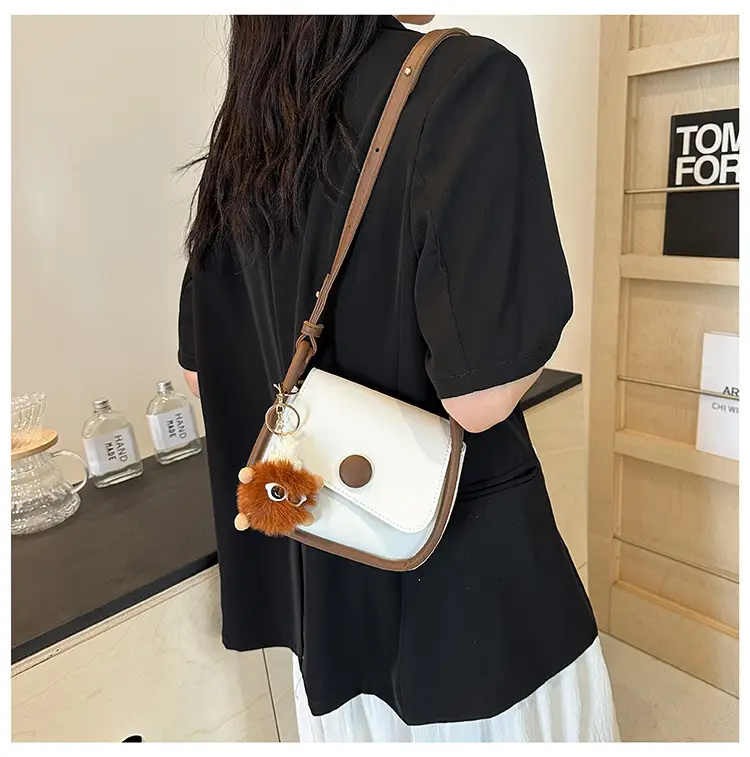 Vintage White Crossbody Bag with Fur Pom Pom — feature 21
