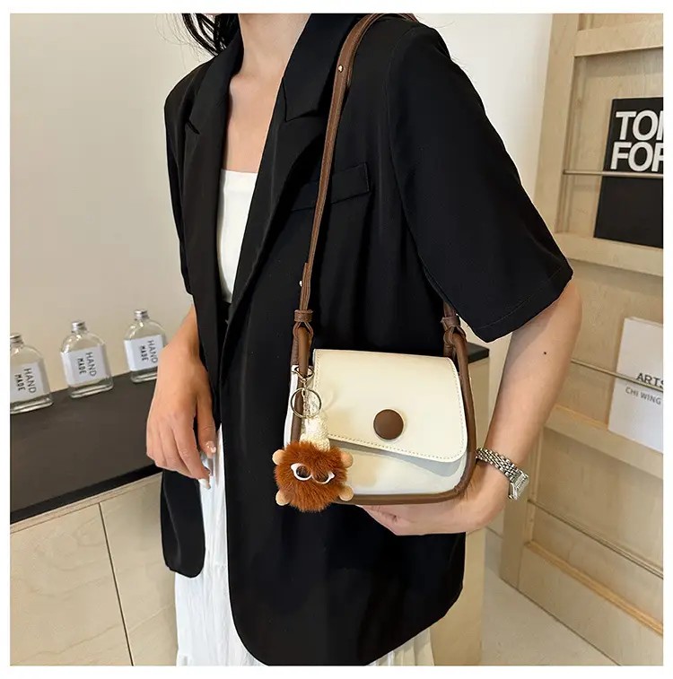 Vintage White Crossbody Bag with Fur Pom Pom — feature 22