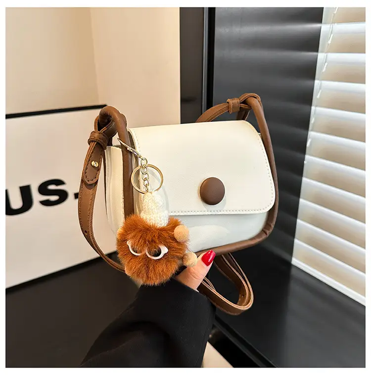 Vintage White Crossbody Bag with Fur Pom Pom — feature 23