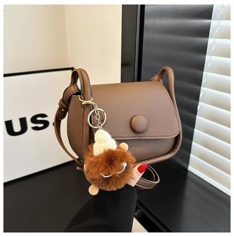 Vintage White Crossbody Bag with Fur Pom Pom — feature 25