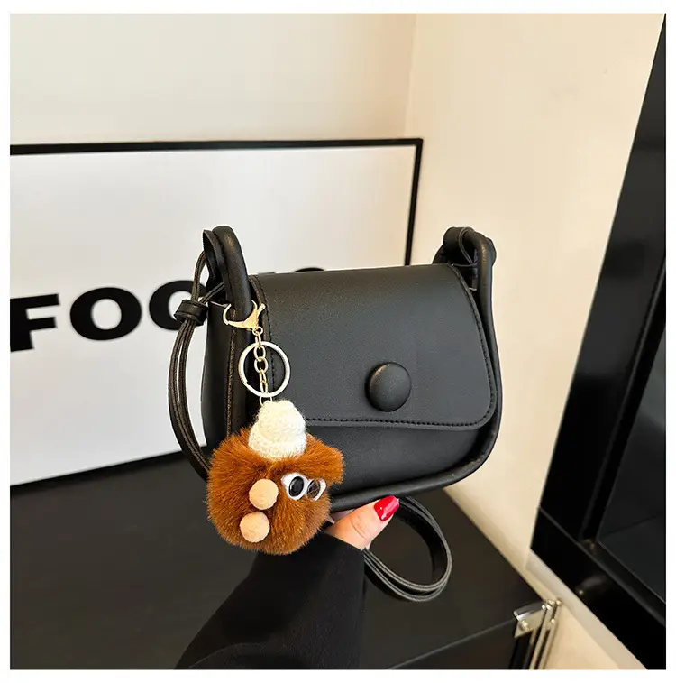 Vintage White Crossbody Bag with Fur Pom Pom — feature 26