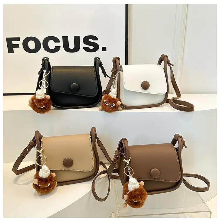 Vintage White Crossbody Bag with Fur Pom Pom — feature 27