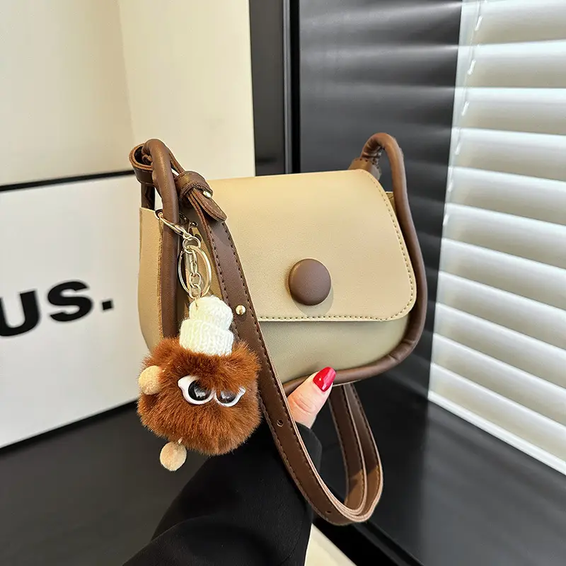 Vintage White Crossbody Bag with Fur Pom Pom