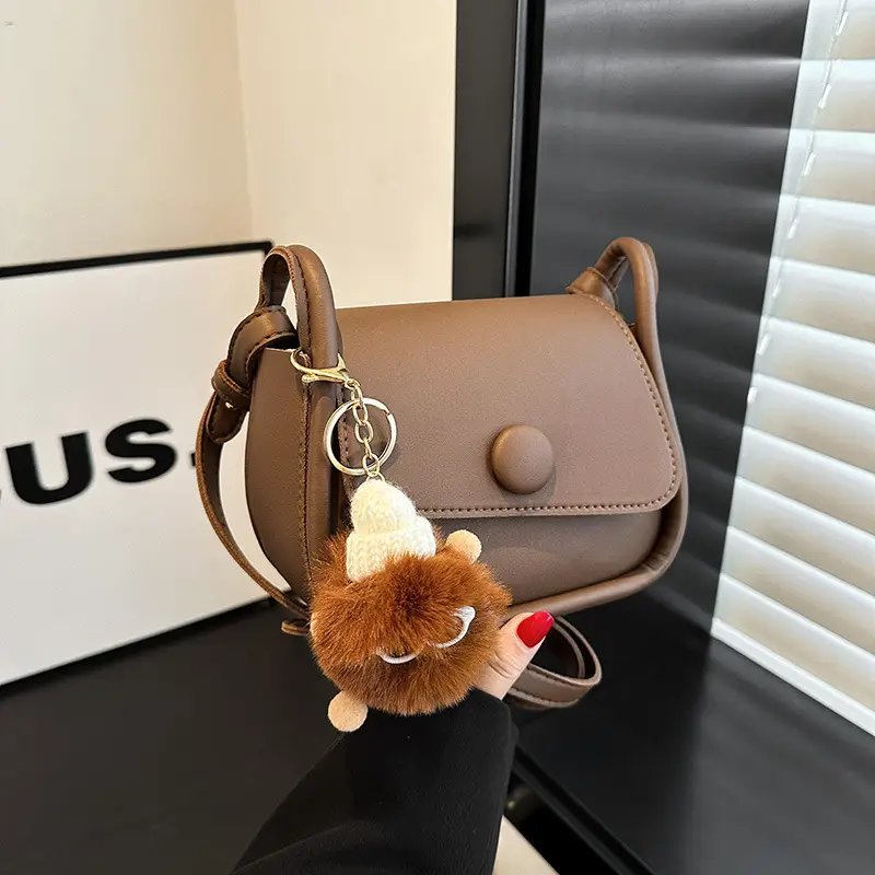 Vintage White Crossbody Bag with Fur Pom Pom