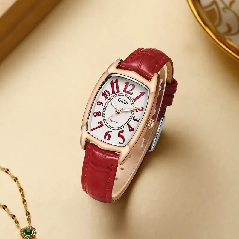 Women's Gold Rose Gold Watch with White Leather Band - Image 3