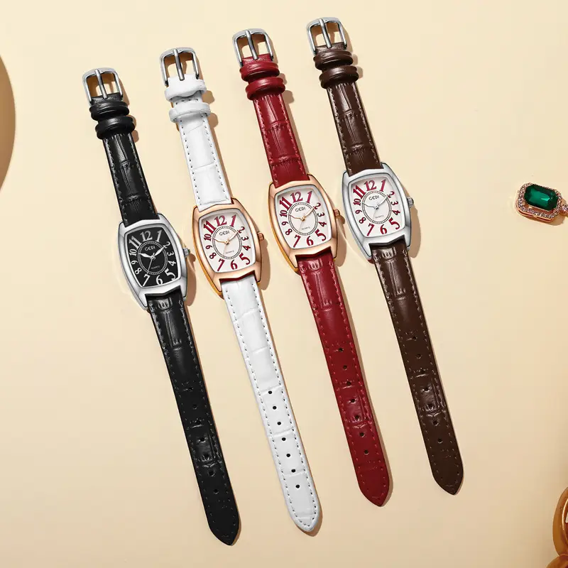 Women's Gold Rose Gold Watch with White Leather Band - Image 6