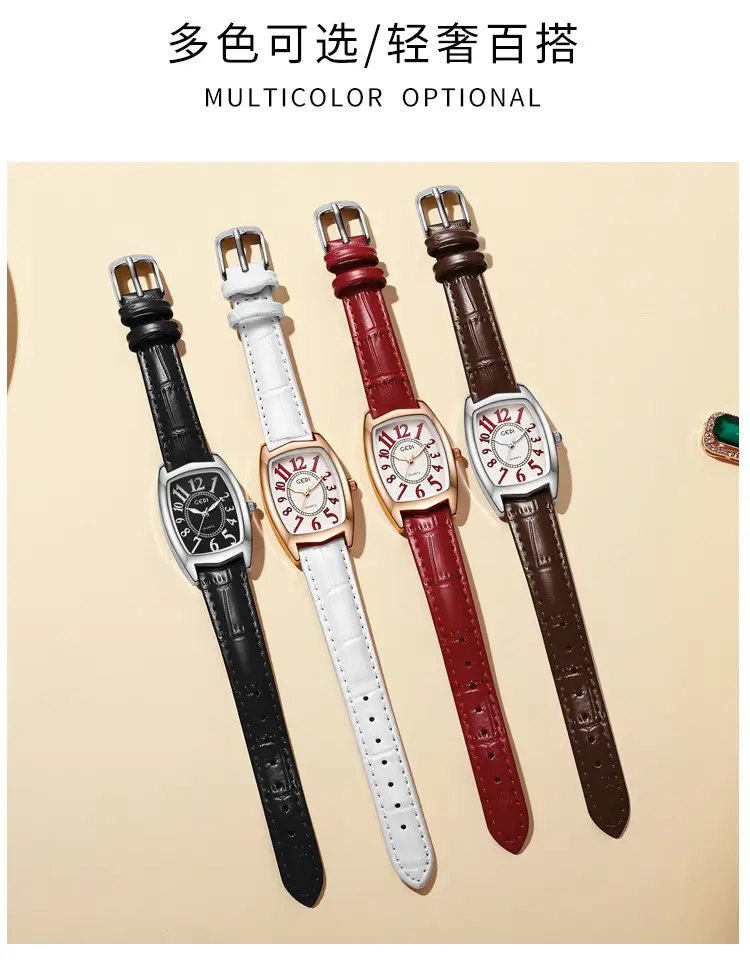 Women's Gold Rose Gold Watch with White Leather Band — feature 5