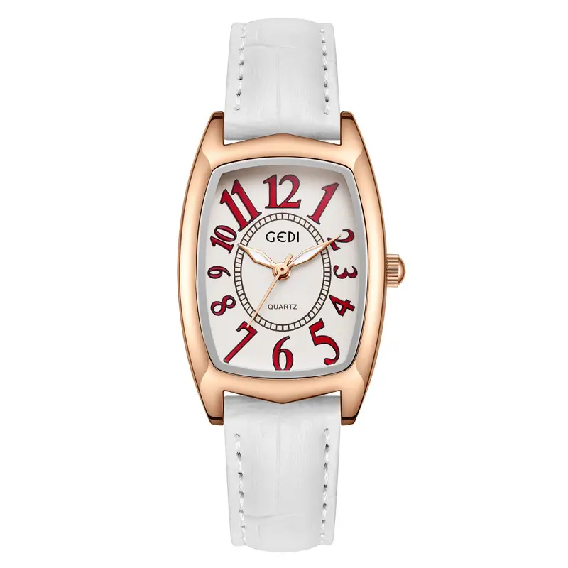 Women's Gold Rose Gold Watch with White Leather Band - Image 2