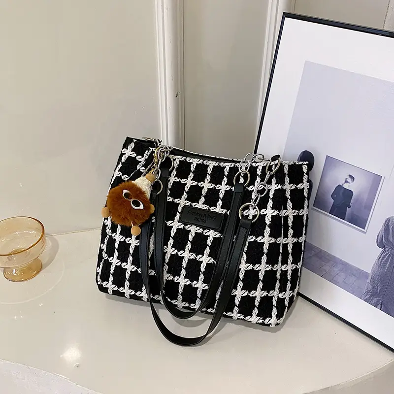 2026 Woolen Plaid Shoulder Tote Bag for Women - Image 4