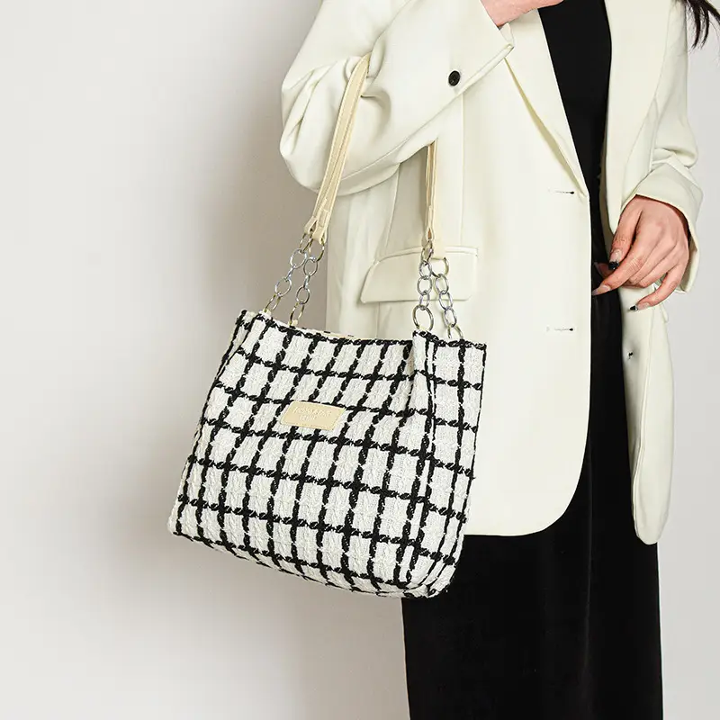 2026 Woolen Plaid Shoulder Tote Bag for Women - Image 5