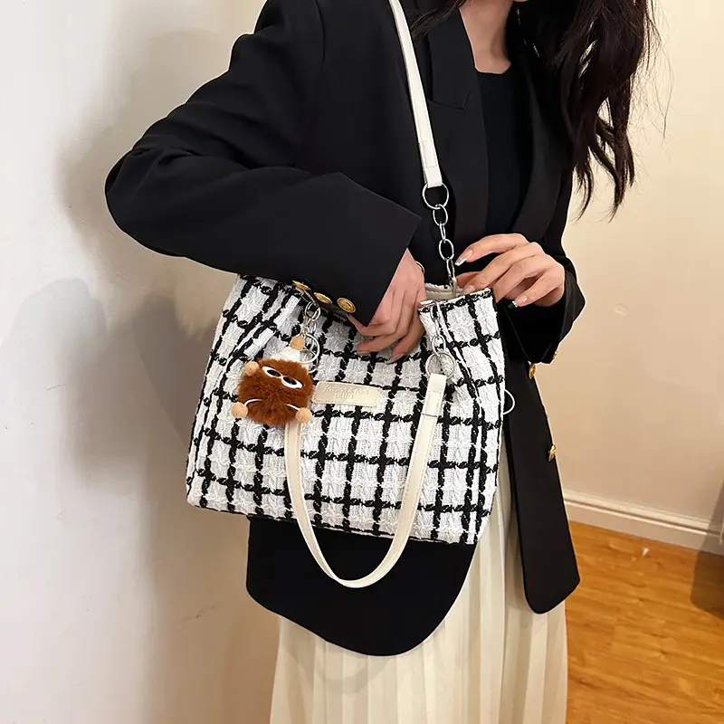 2026 Woolen Plaid Shoulder Tote Bag for Women - Image 6