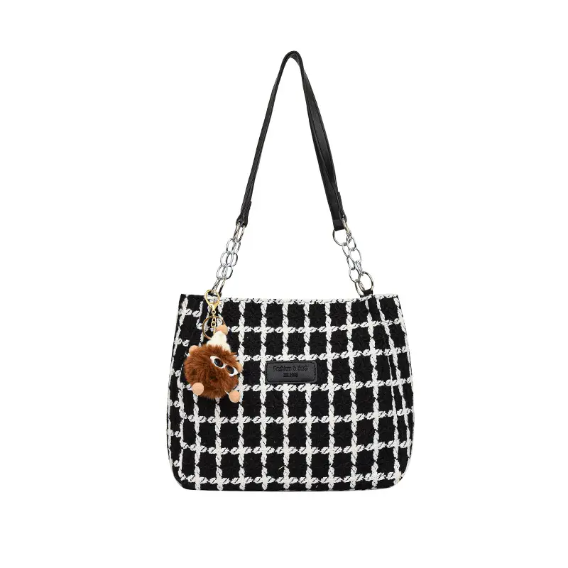 2026 Woolen Plaid Shoulder Tote Bag for Women - Image 7