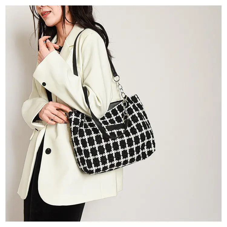 2026 Woolen Plaid Shoulder Tote Bag for Women — feature 14
