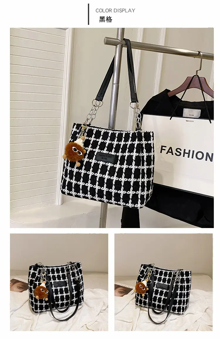 2026 Woolen Plaid Shoulder Tote Bag for Women — feature 21