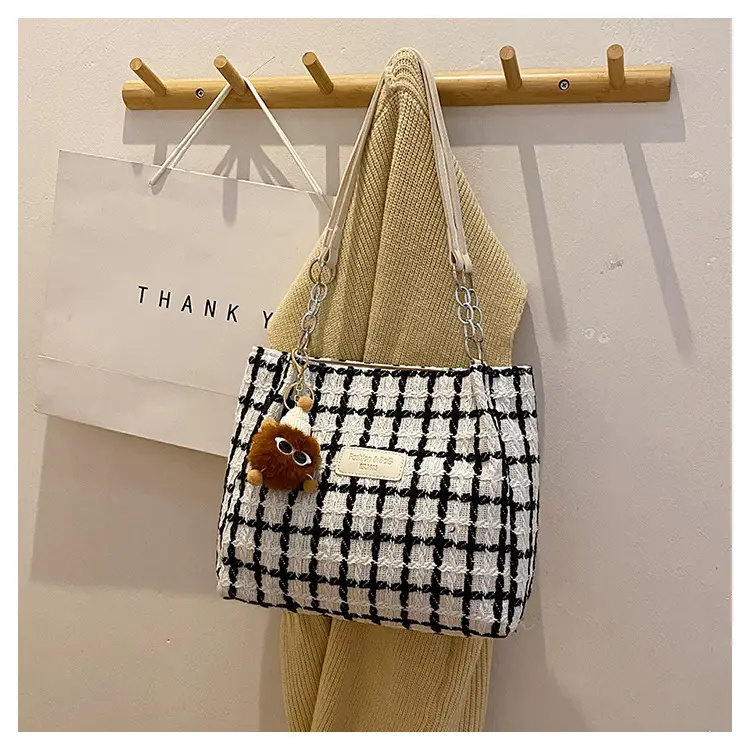 2026 Woolen Plaid Shoulder Tote Bag for Women — feature 23