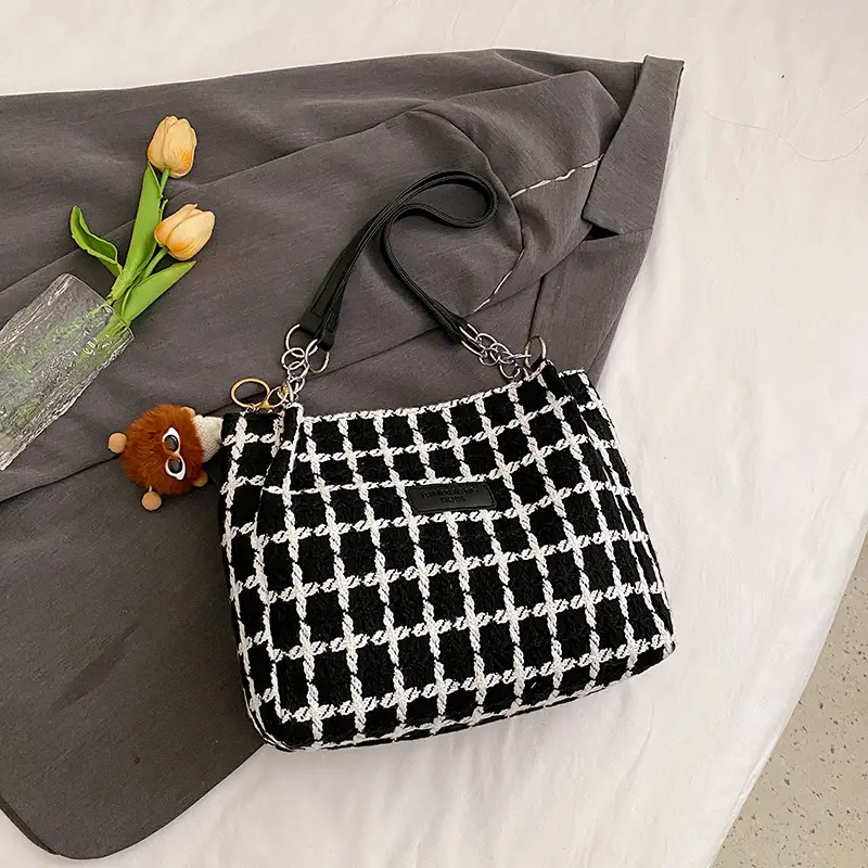 2026 Woolen Plaid Shoulder Tote Bag for Women - Image 2