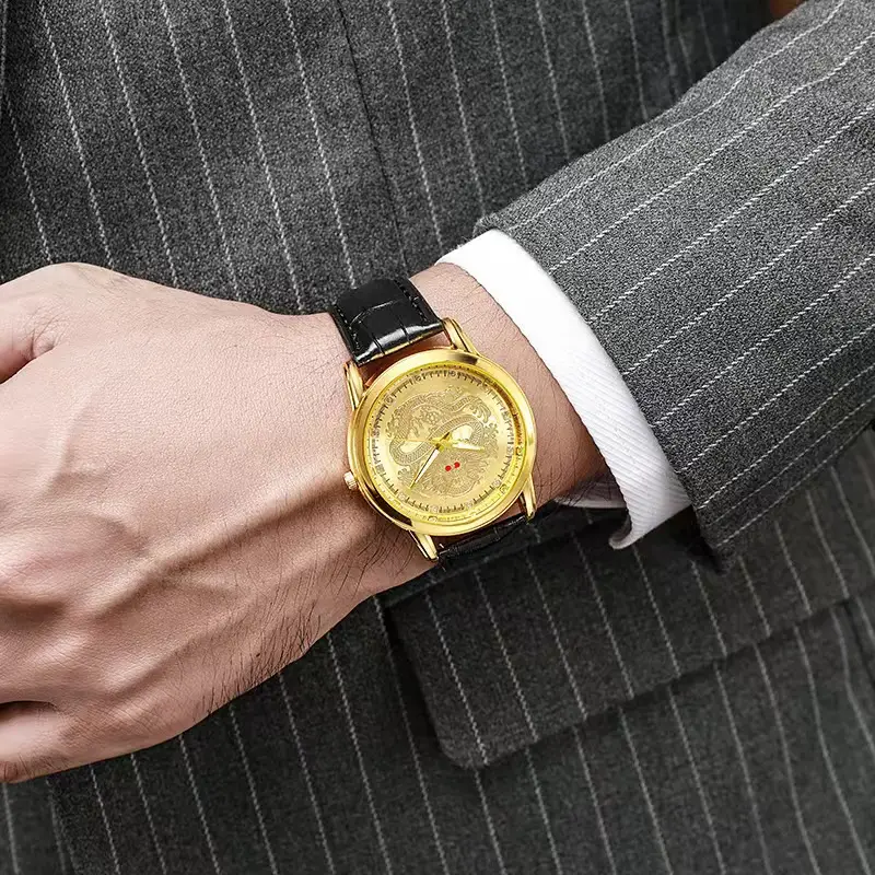 Men's Dragon Watch with Gold Leather Strap - Image 10