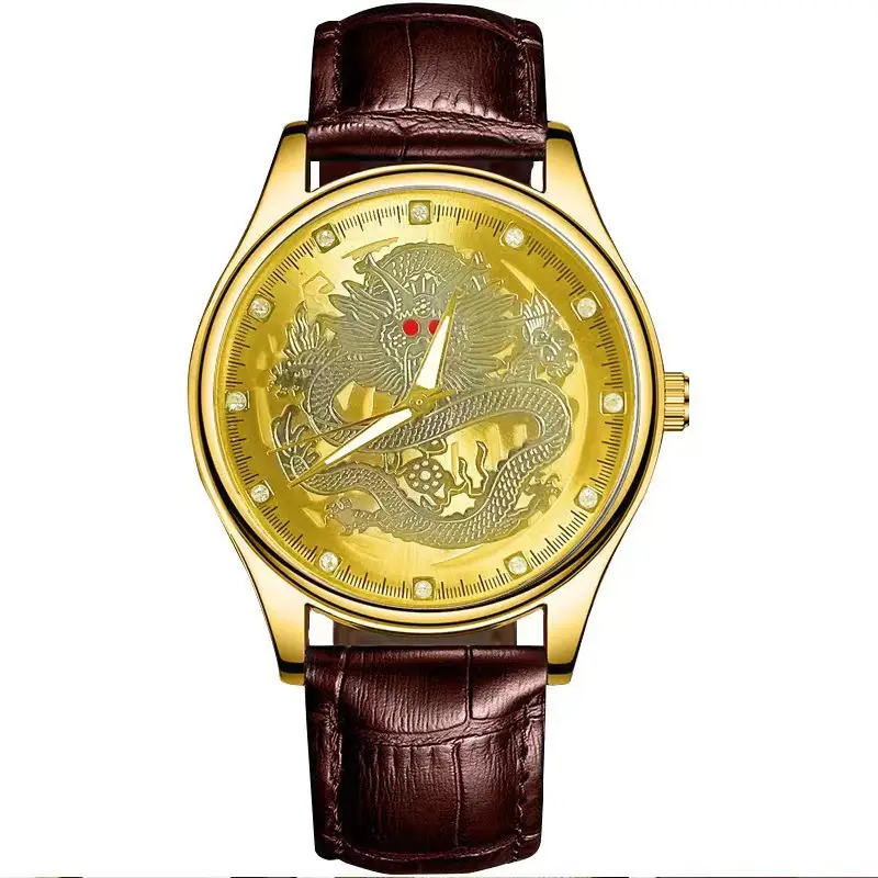 Men's Dragon Watch with Gold Leather Strap - Image 11