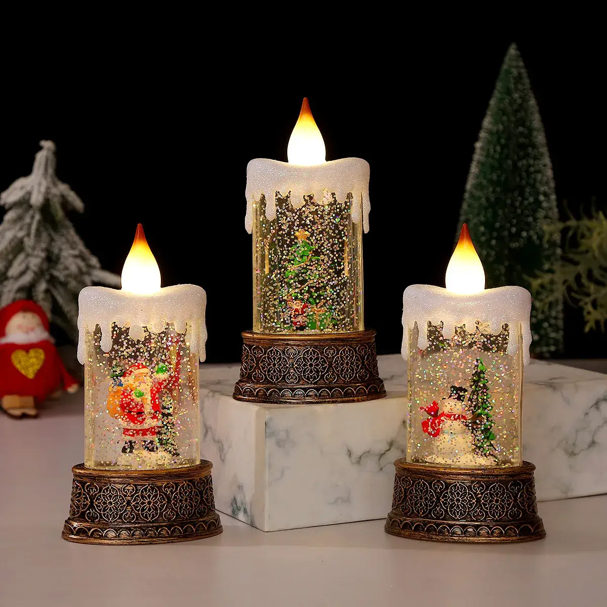 Christmas Glitter Santa Candle Lantern Night Light - Image 9
