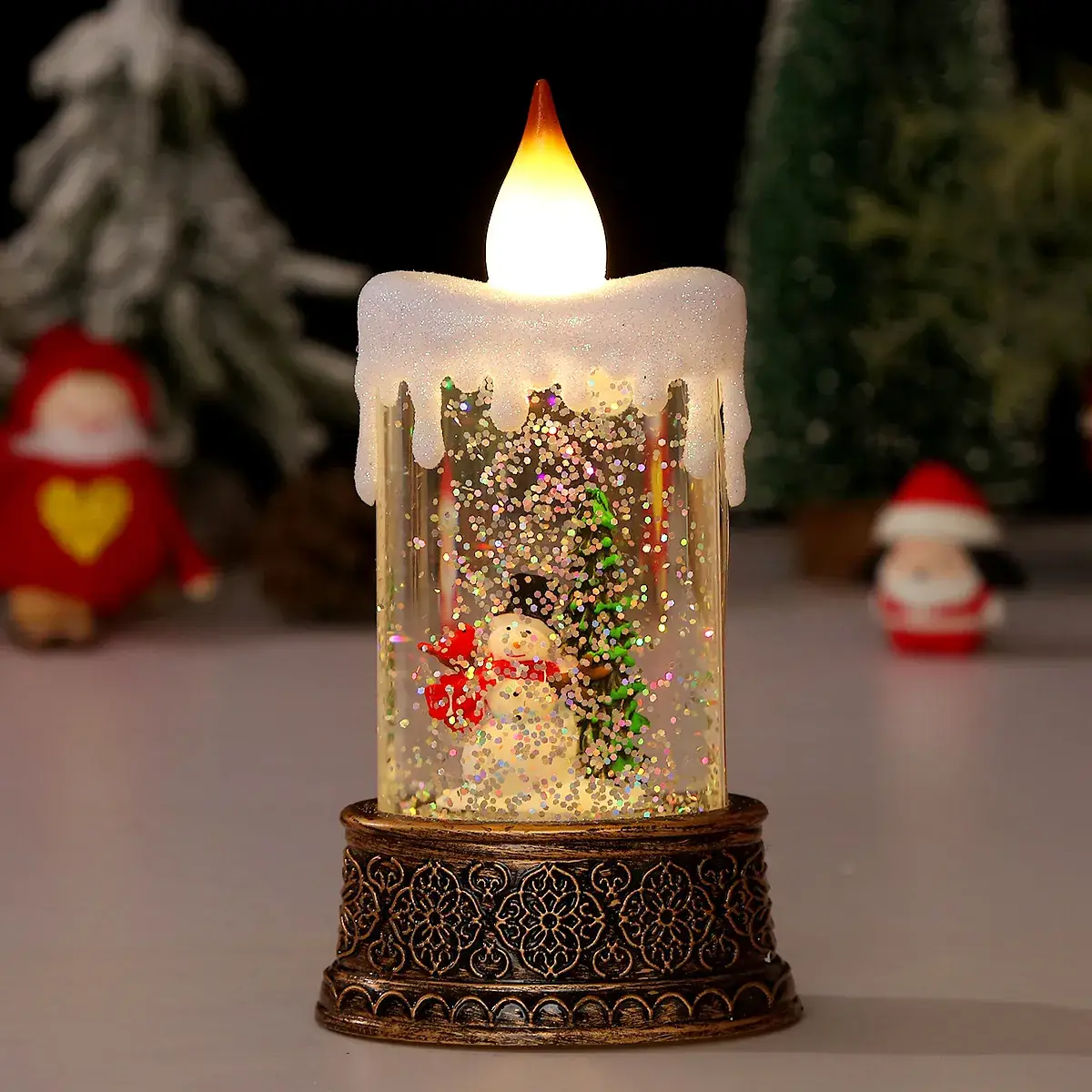 Christmas Glitter Santa Candle Lantern Night Light - Image 4