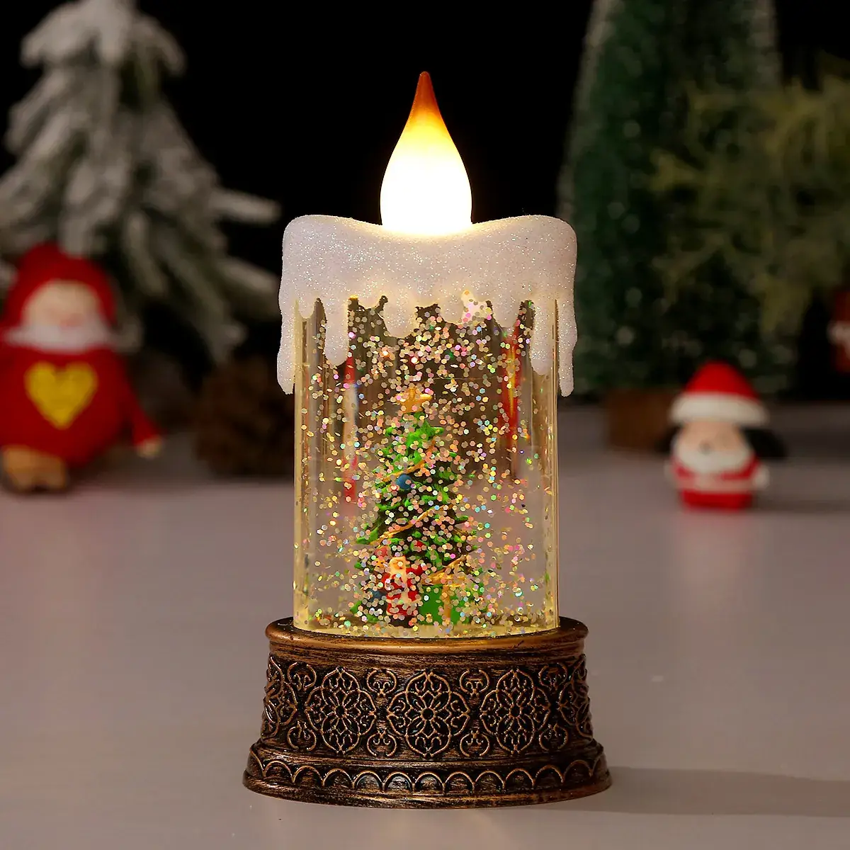 Christmas Glitter Santa Candle Lantern Night Light - Image 5