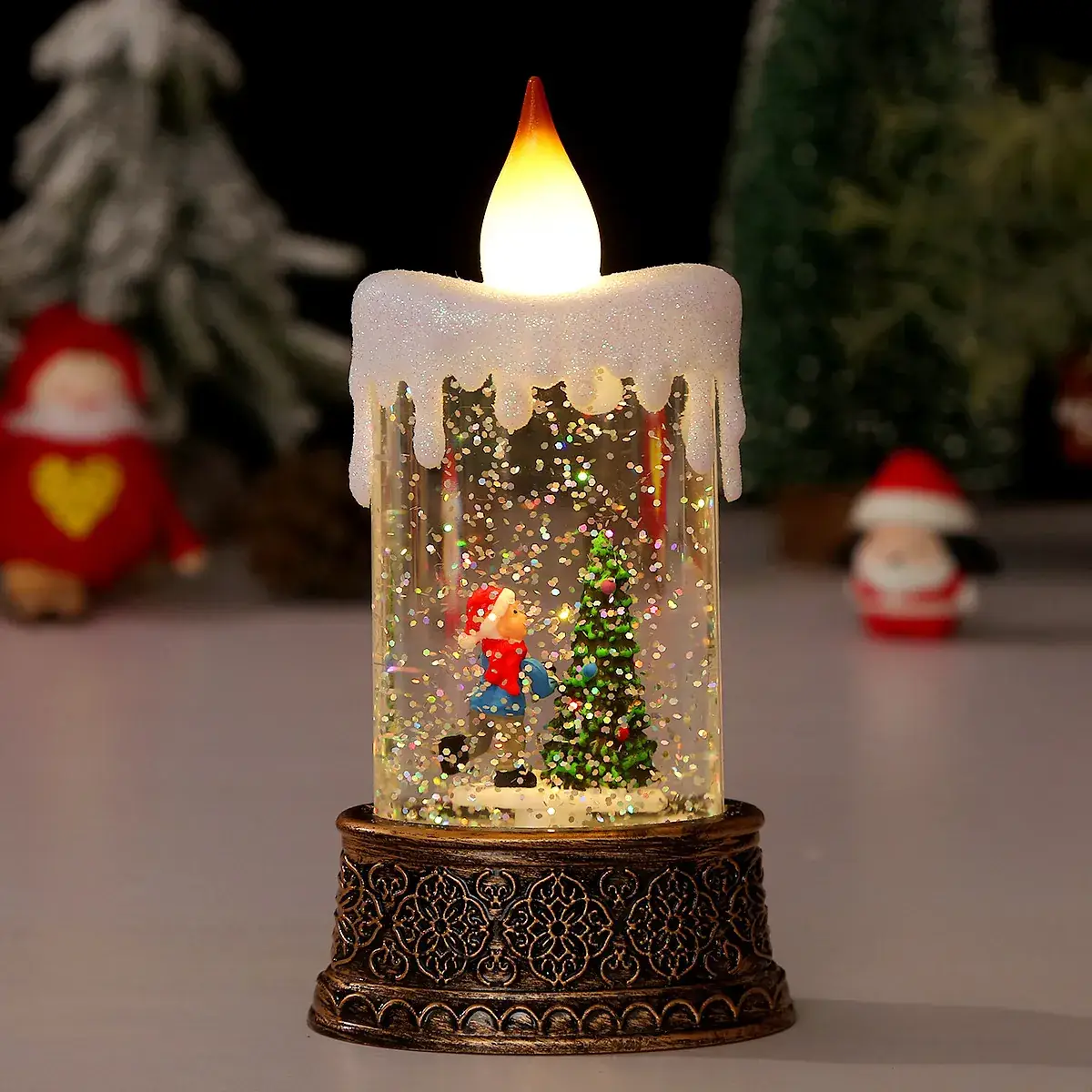 Christmas Glitter Santa Candle Lantern Night Light - Image 6