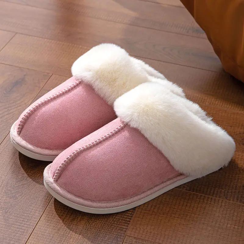 Cross-Border Hot-Selling Fur Slippers with Large Fur Trim, Plush and Warm Cotton Slippers for Winter Home Use, Comfortable and Non-Slip for Couples