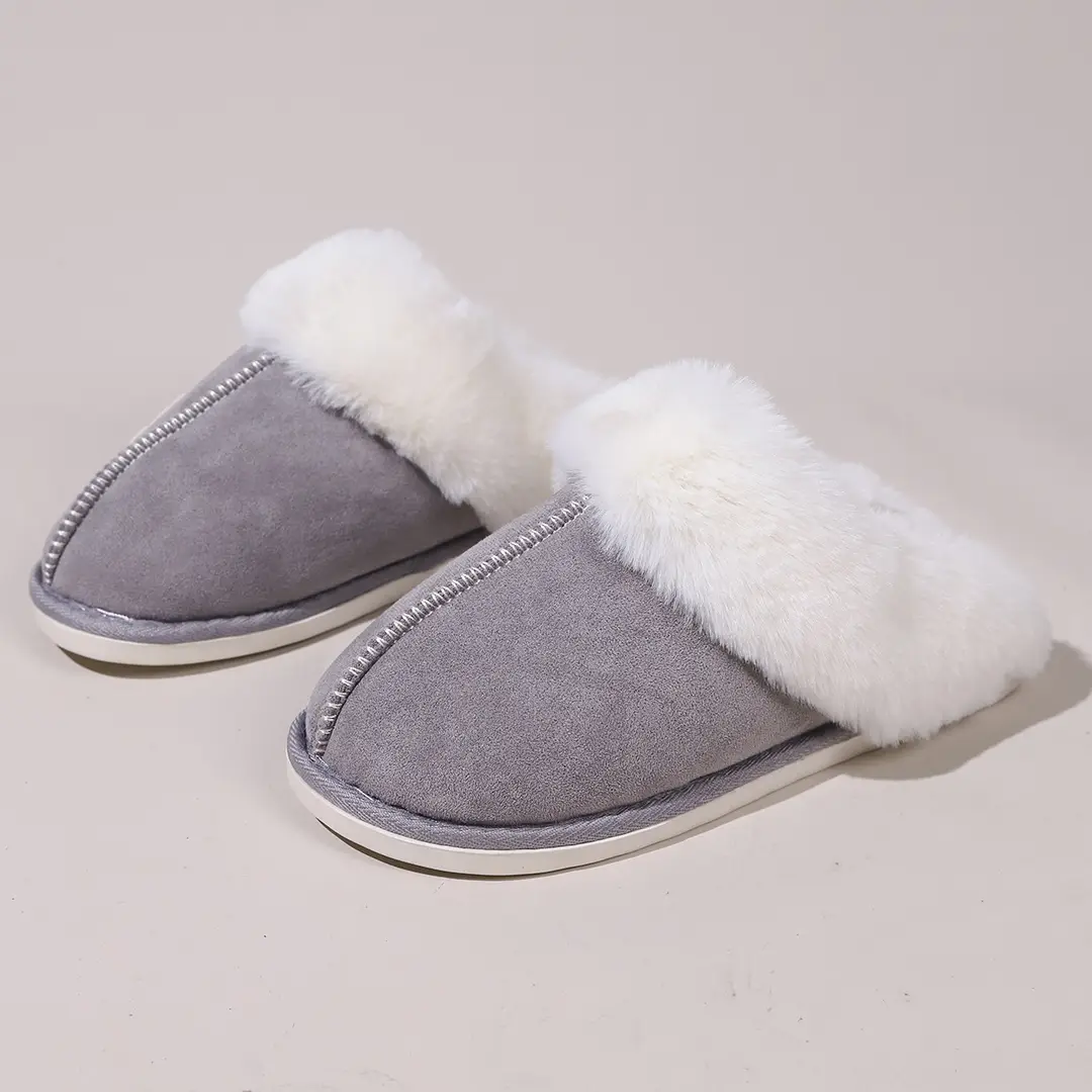 Cross-Border Hot-Selling Fur Slippers with Large Fur Trim, Plush and Warm Cotton Slippers for Winter Home Use, Comfortable and Non-Slip for Couples
