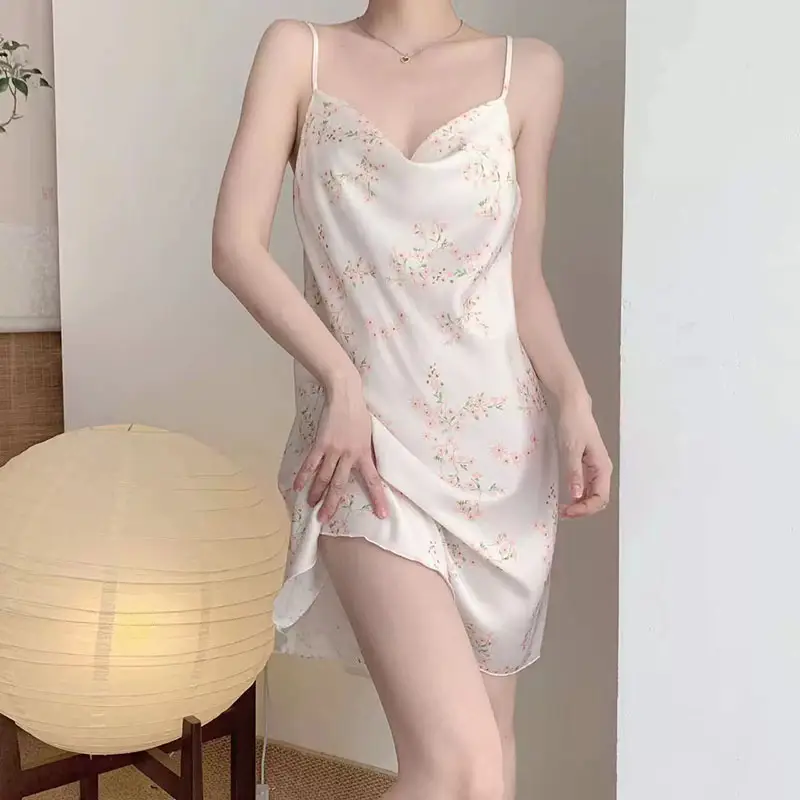 Sexy Suspender Nightgown for Women Summer Ice Silk Pure Desire Nightgown Dress Summer 2025 New Girl French Home Clothes