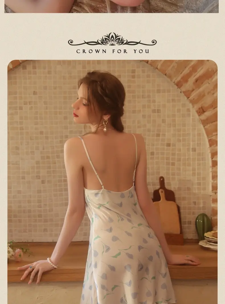 Sexy Suspender Nightgown for Women Summer Ice Silk Pure Desire Nightgown Dress Summer 2025 New Girl French Home Clothes — feature 11