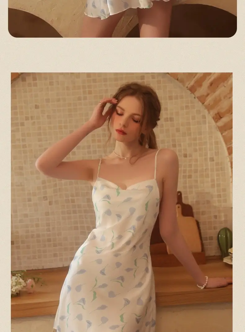 Sexy Suspender Nightgown for Women Summer Ice Silk Pure Desire Nightgown Dress Summer 2025 New Girl French Home Clothes — feature 12