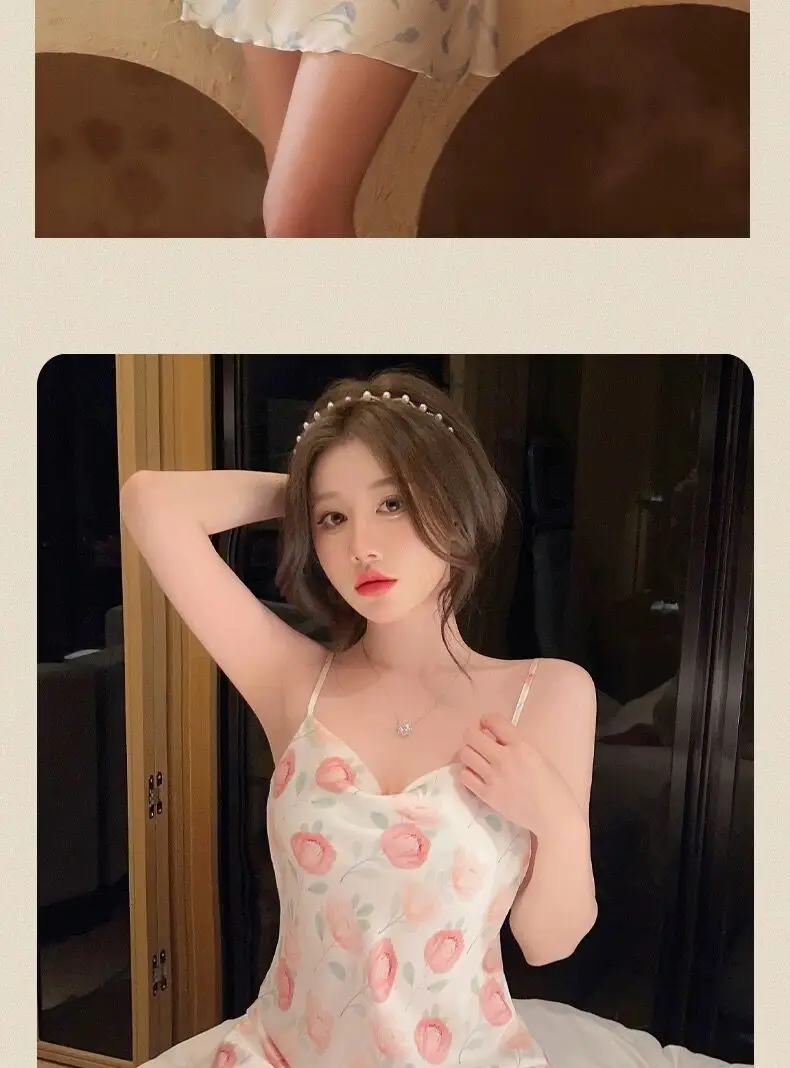 Sexy Suspender Nightgown for Women Summer Ice Silk Pure Desire Nightgown Dress Summer 2025 New Girl French Home Clothes — feature 13