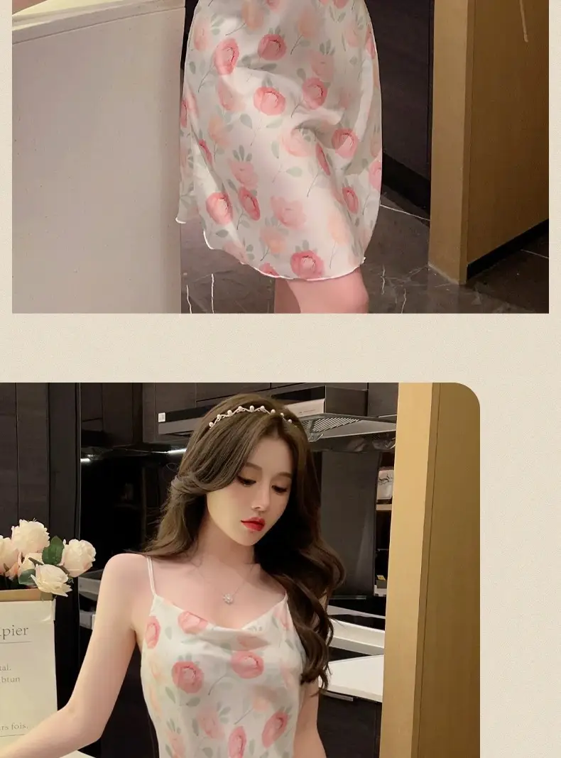 Sexy Suspender Nightgown for Women Summer Ice Silk Pure Desire Nightgown Dress Summer 2025 New Girl French Home Clothes — feature 15