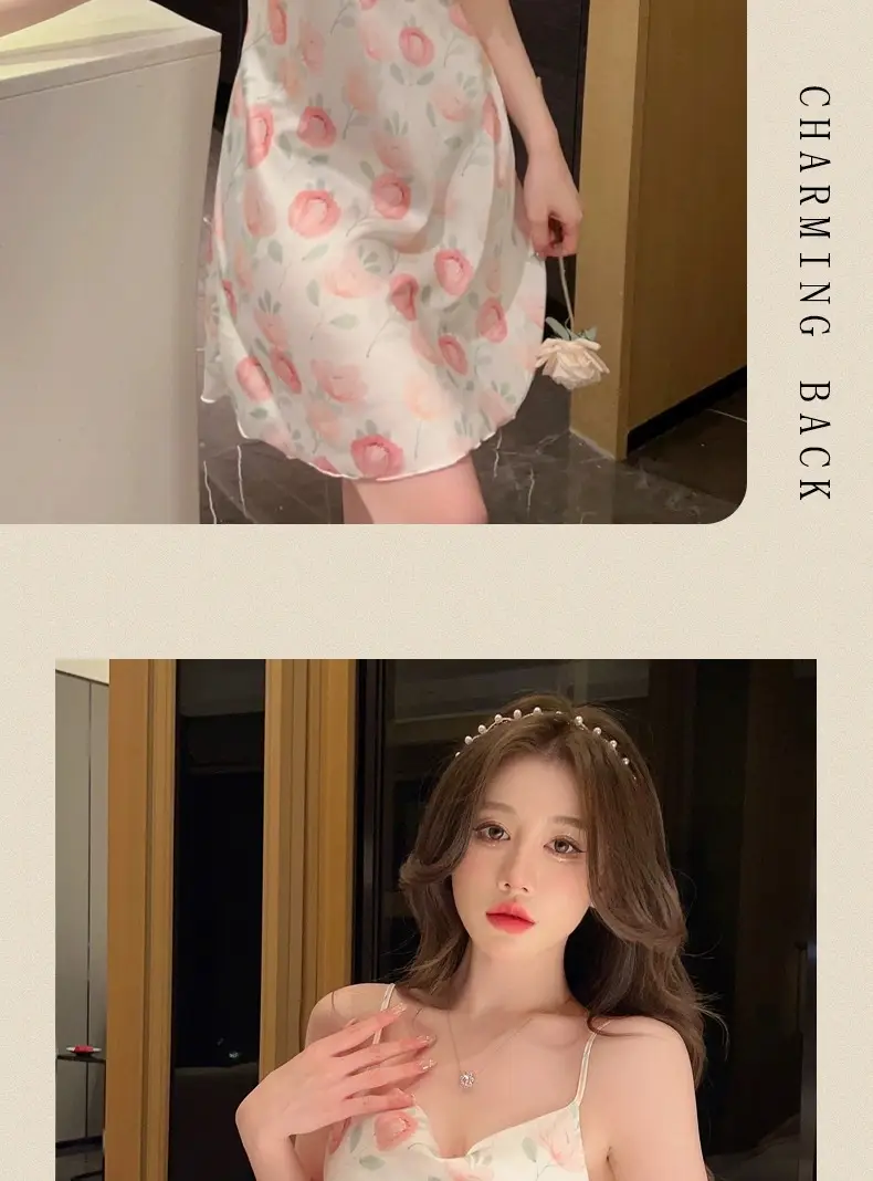 Sexy Suspender Nightgown for Women Summer Ice Silk Pure Desire Nightgown Dress Summer 2025 New Girl French Home Clothes — feature 16