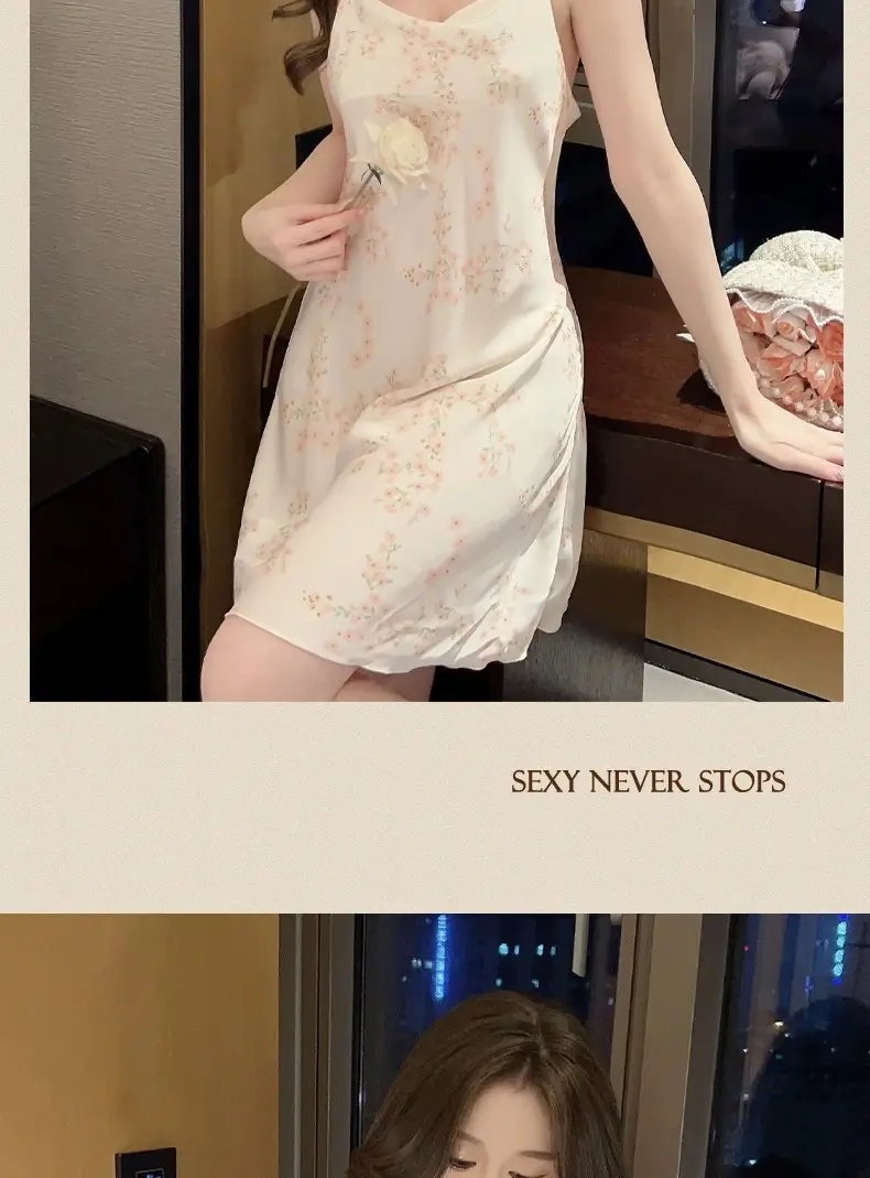 Sexy Suspender Nightgown for Women Summer Ice Silk Pure Desire Nightgown Dress Summer 2025 New Girl French Home Clothes — feature 19