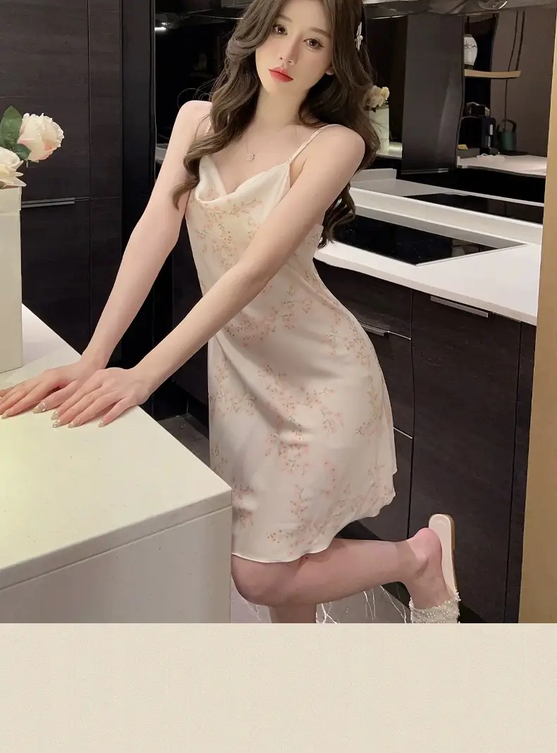 Sexy Suspender Nightgown for Women Summer Ice Silk Pure Desire Nightgown Dress Summer 2025 New Girl French Home Clothes — feature 21