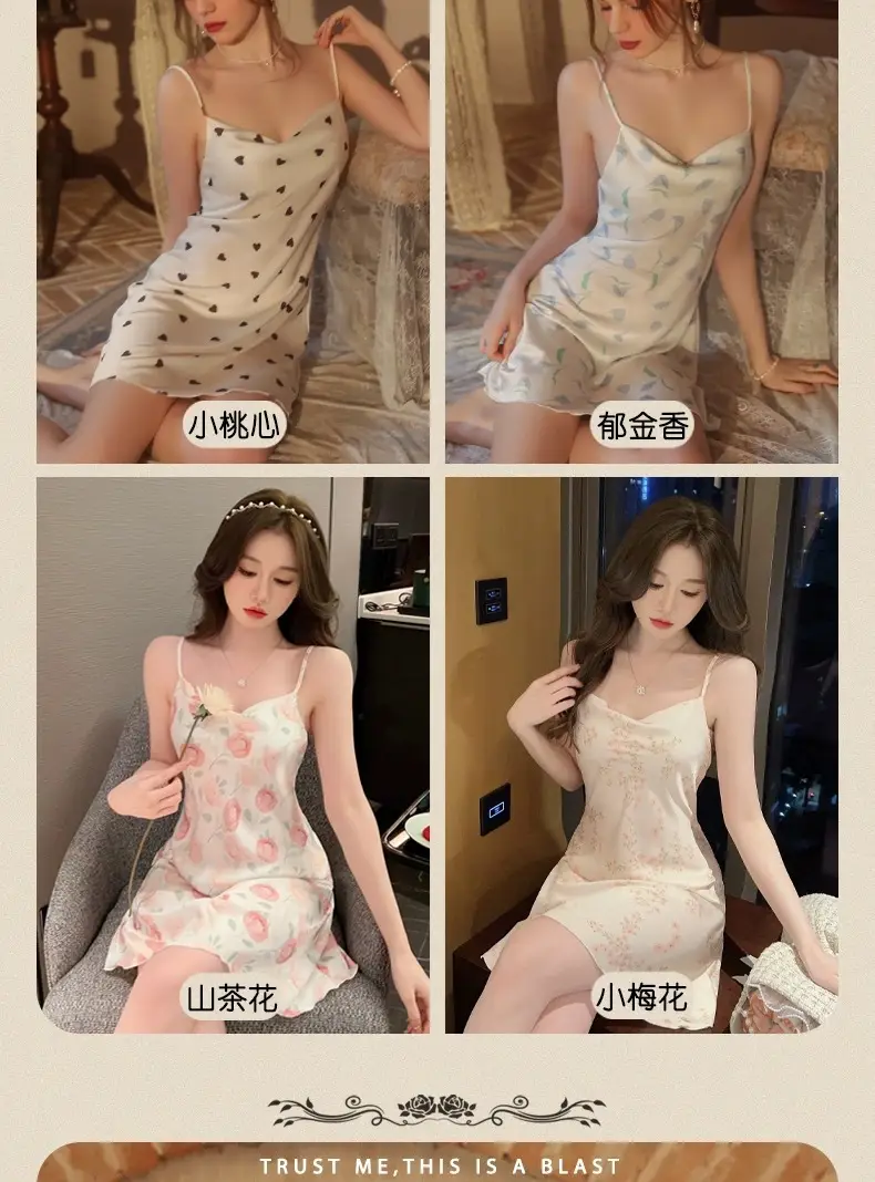 Sexy Suspender Nightgown for Women Summer Ice Silk Pure Desire Nightgown Dress Summer 2025 New Girl French Home Clothes — feature 4