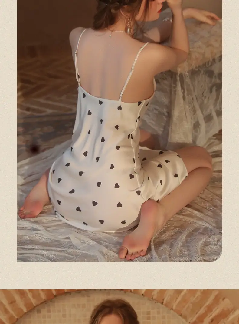 Sexy Suspender Nightgown for Women Summer Ice Silk Pure Desire Nightgown Dress Summer 2025 New Girl French Home Clothes — feature 7