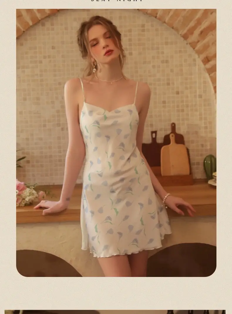 Sexy Suspender Nightgown for Women Summer Ice Silk Pure Desire Nightgown Dress Summer 2025 New Girl French Home Clothes — feature 9