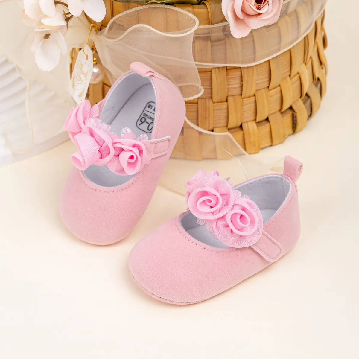 Pink Lace Flower Velcro Baby Shoes for Toddlers