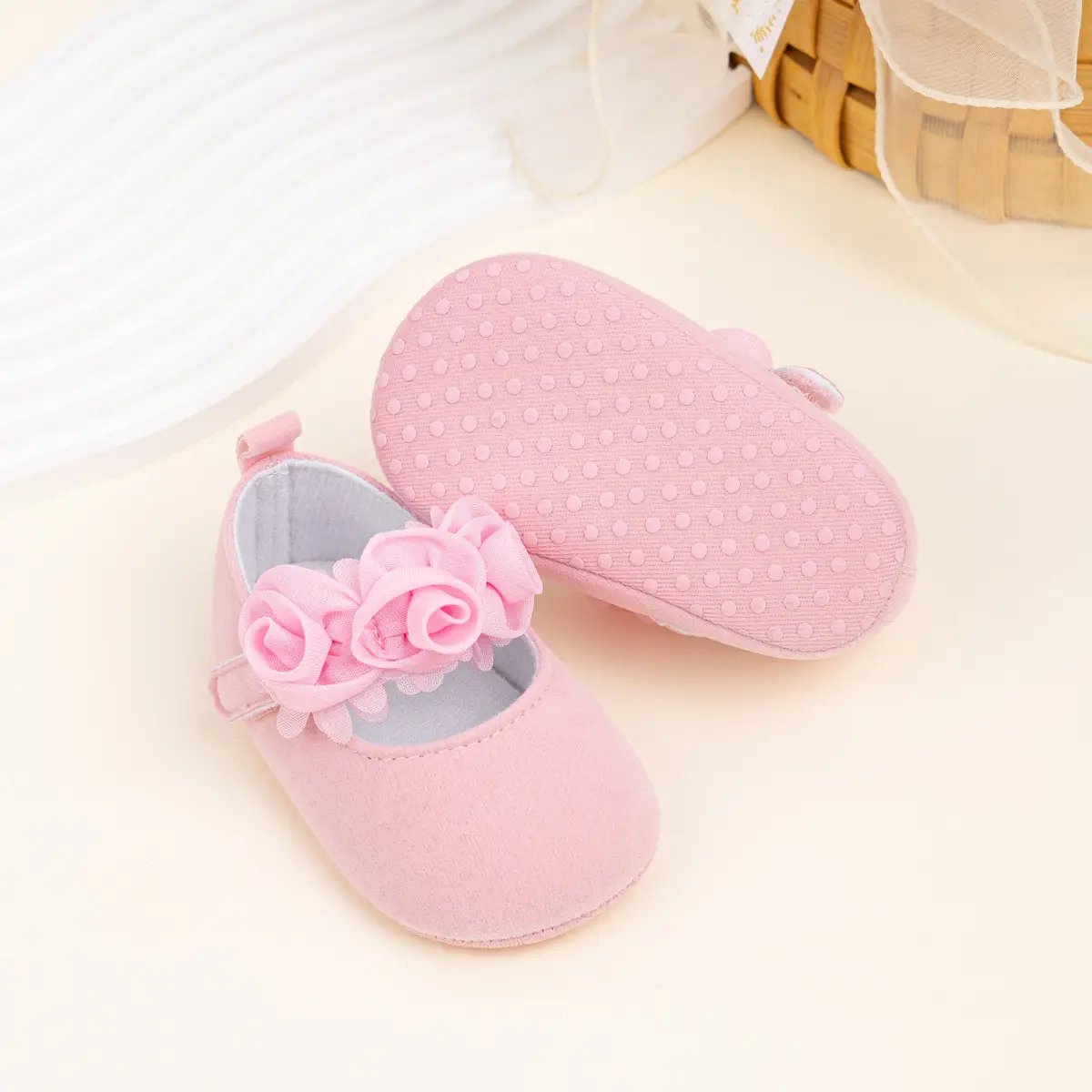 Pink Lace Flower Velcro Baby Shoes for Toddlers — feature 10