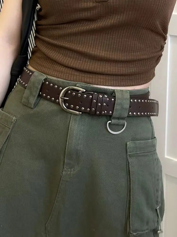 New Style Rivet Belt for Women Green Pants — feature 7