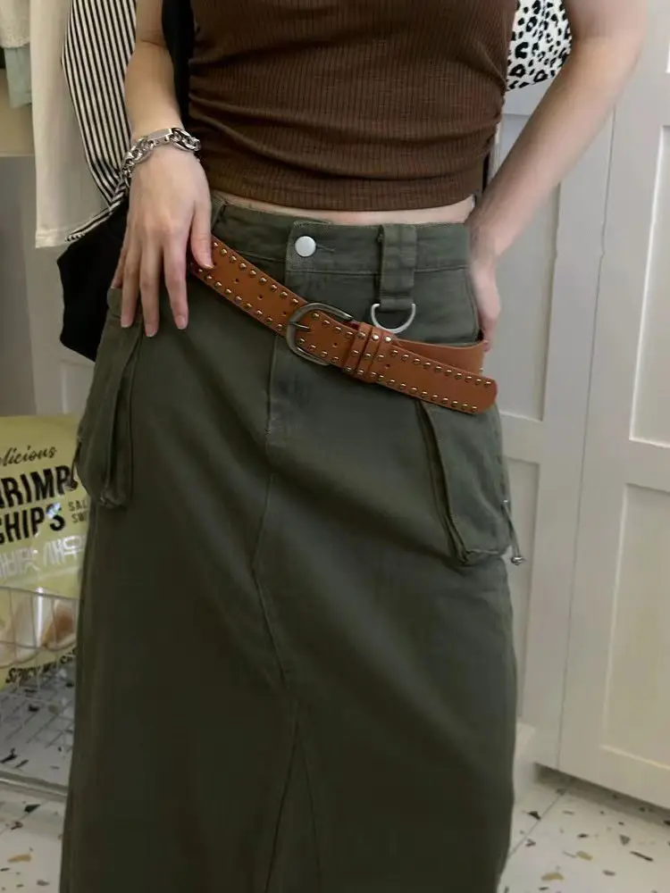 New Style Rivet Belt for Women Green Pants — feature 8