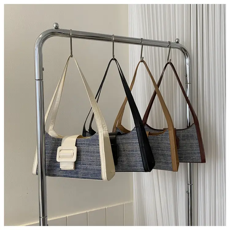 Vintage Denim Textured Shoulder Bag Brown - Image 2