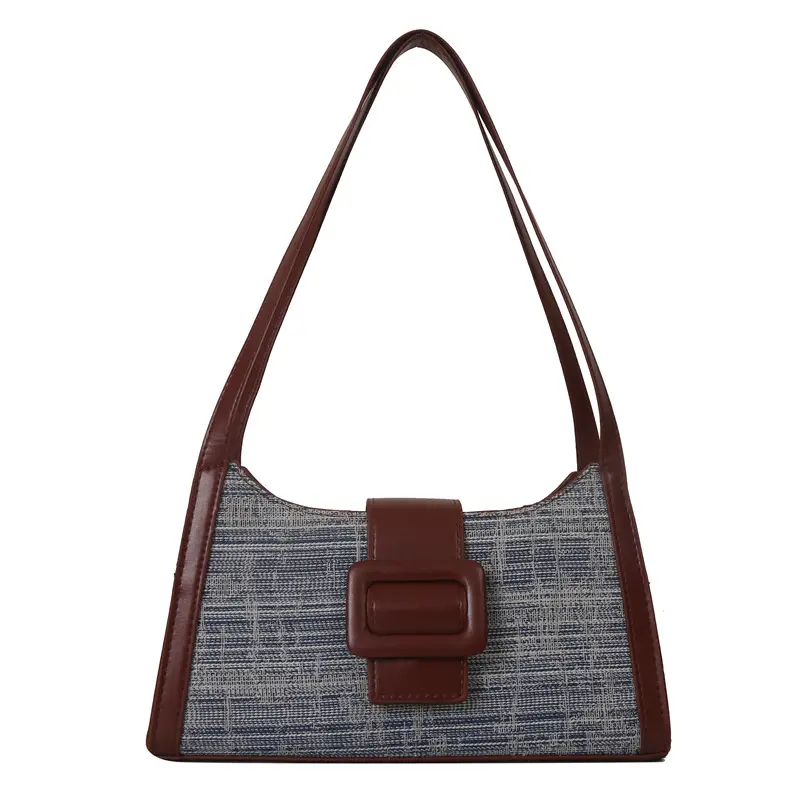 Vintage Denim Textured Shoulder Bag Brown - Image 6