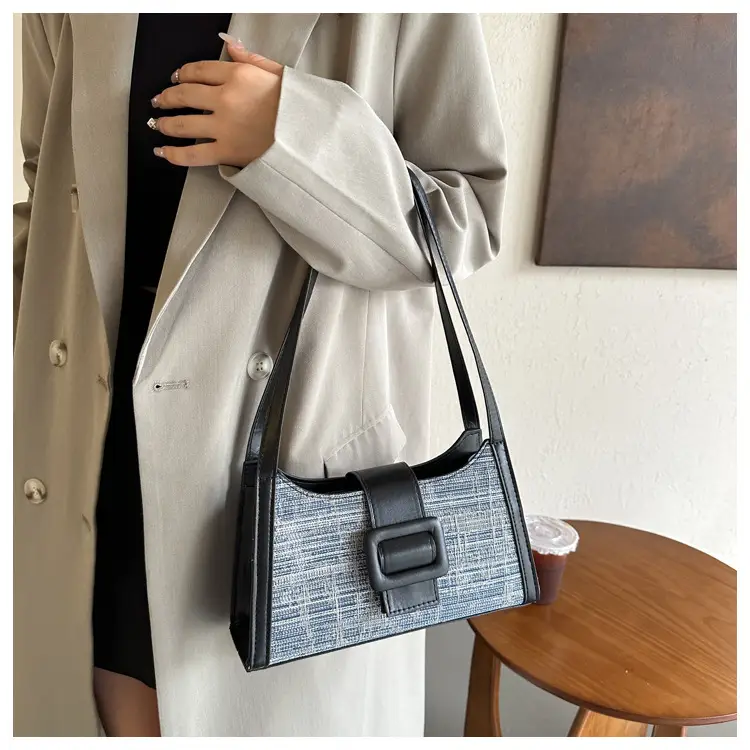 Vintage Denim Textured Shoulder Bag Brown — feature 10