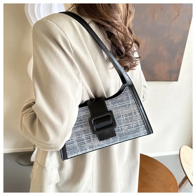 Vintage Denim Textured Shoulder Bag Brown — feature 11